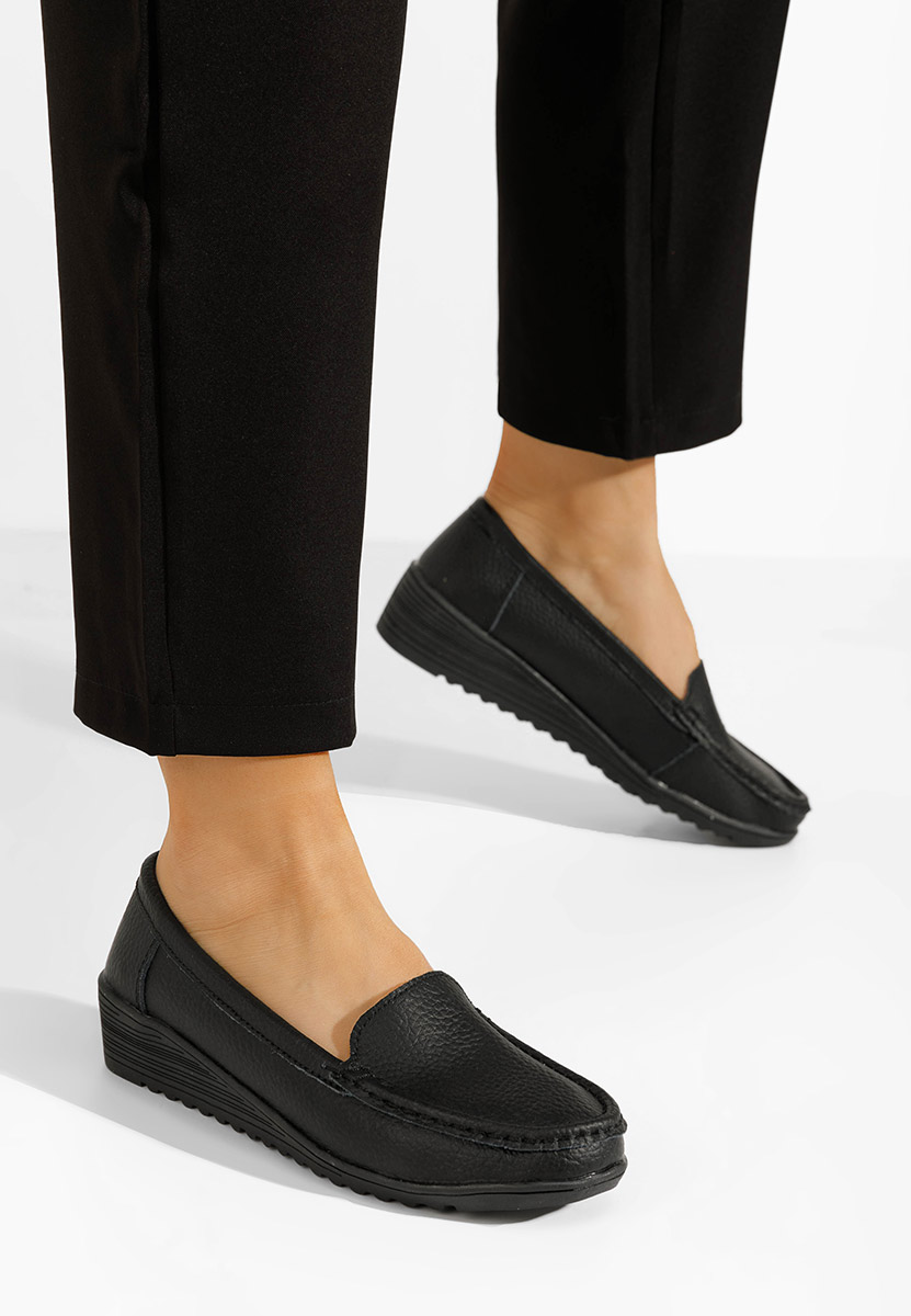 Czarne mokasyny damskie skórzane Storia V2