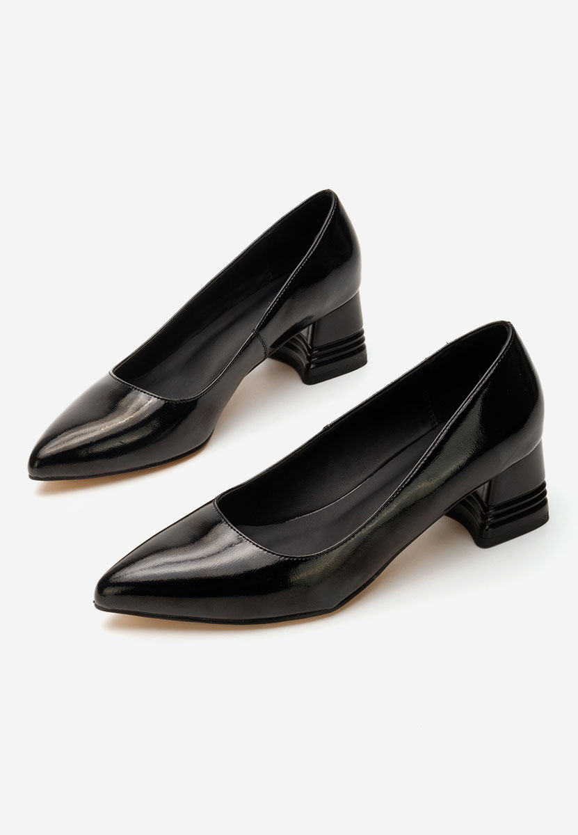 Czarne czółenka na słupku skórzane Fadicia