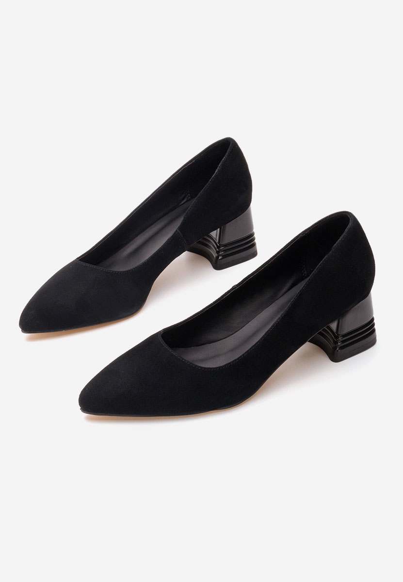 Czarne czółenka na słupku skórzane Fadicia V2