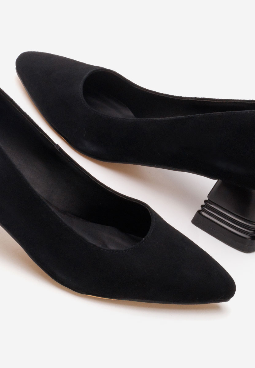 Czarne czółenka na słupku skórzane Fadicia V2