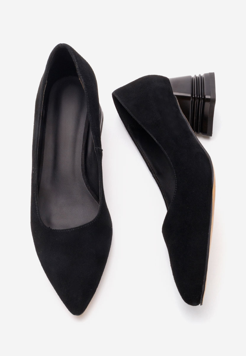 Czarne czółenka na słupku skórzane Fadicia V2