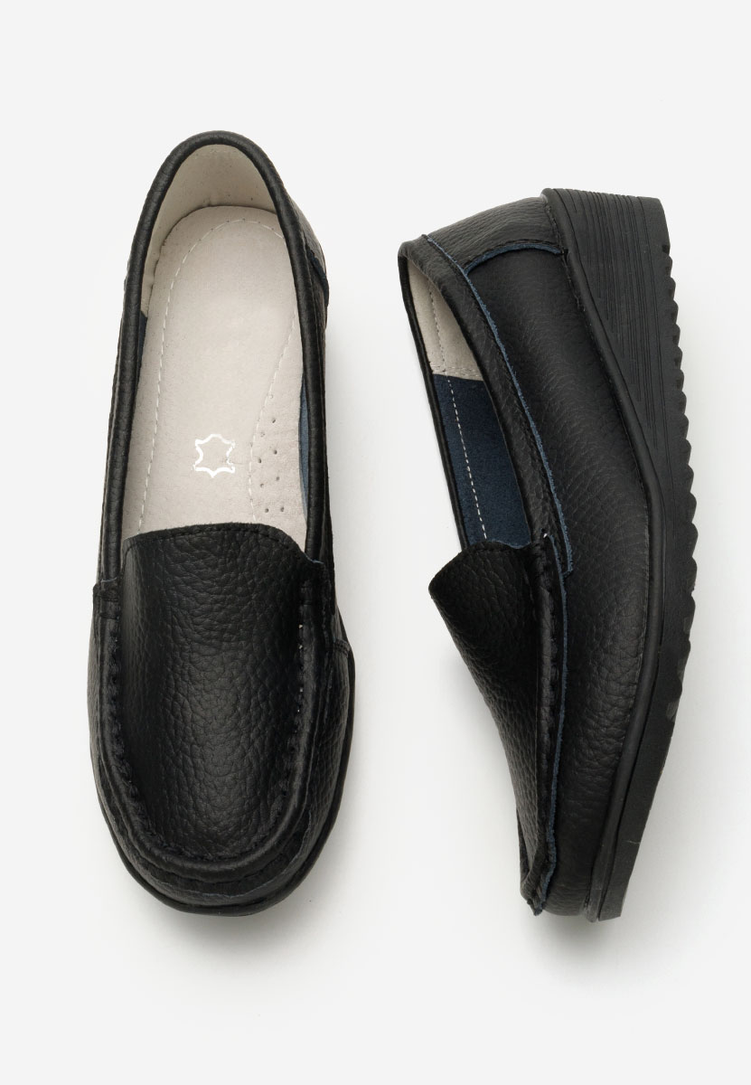 Czarne mokasyny damskie skórzane Storia V2
