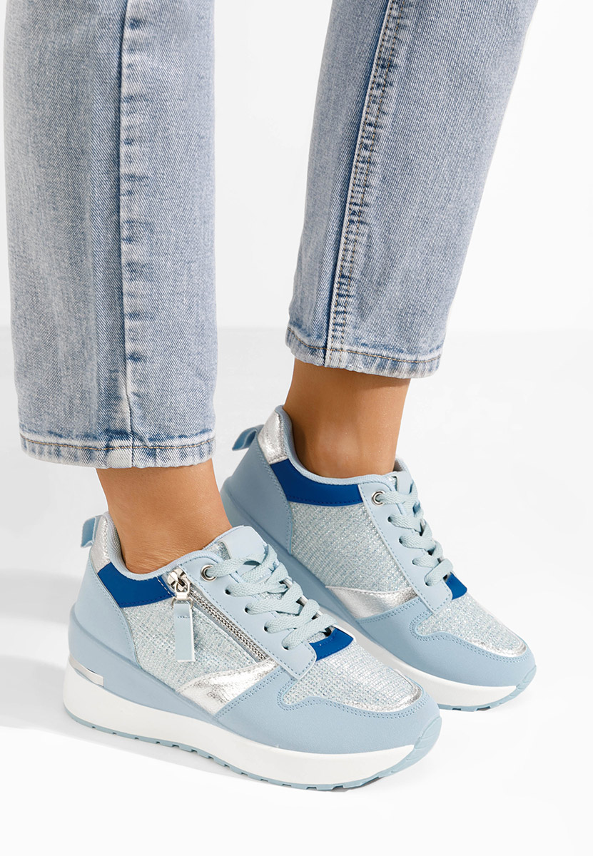 Niebieski sneakersy na koturnie Zenna