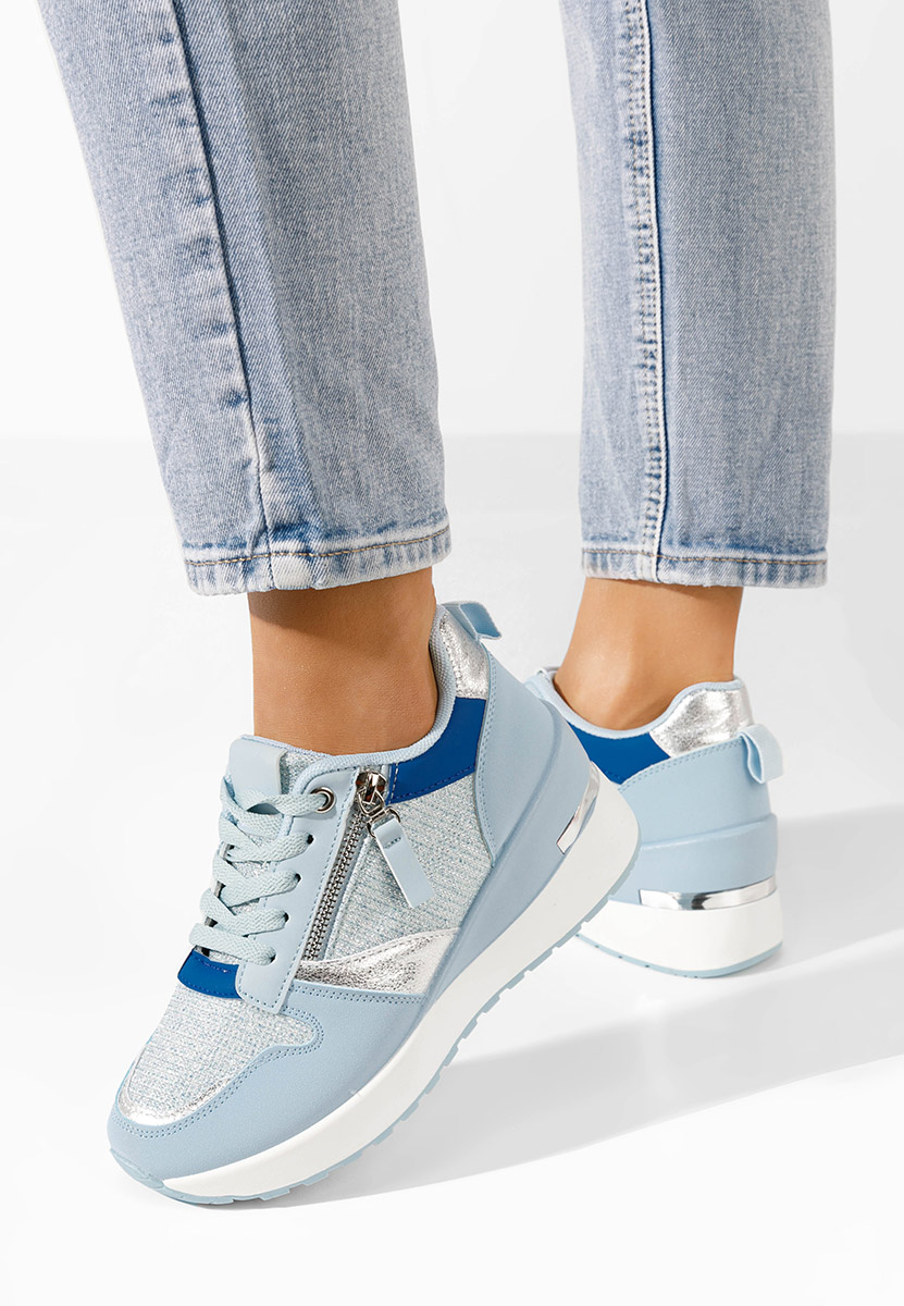 Niebieski sneakersy na koturnie Zenna