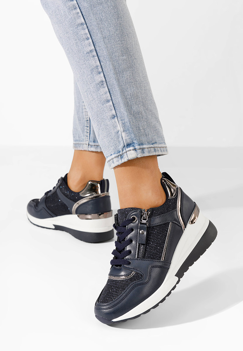 Granatowe sneakersy na koturnie Rafina V2