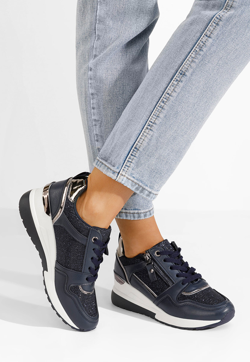 Granatowe sneakersy na koturnie Rafina V2