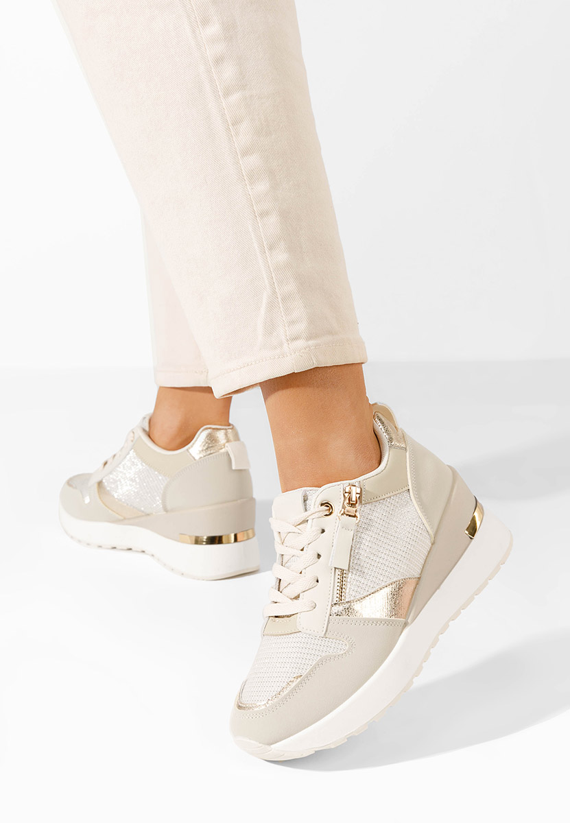 Beżowe sneakersy na koturnie Zenna