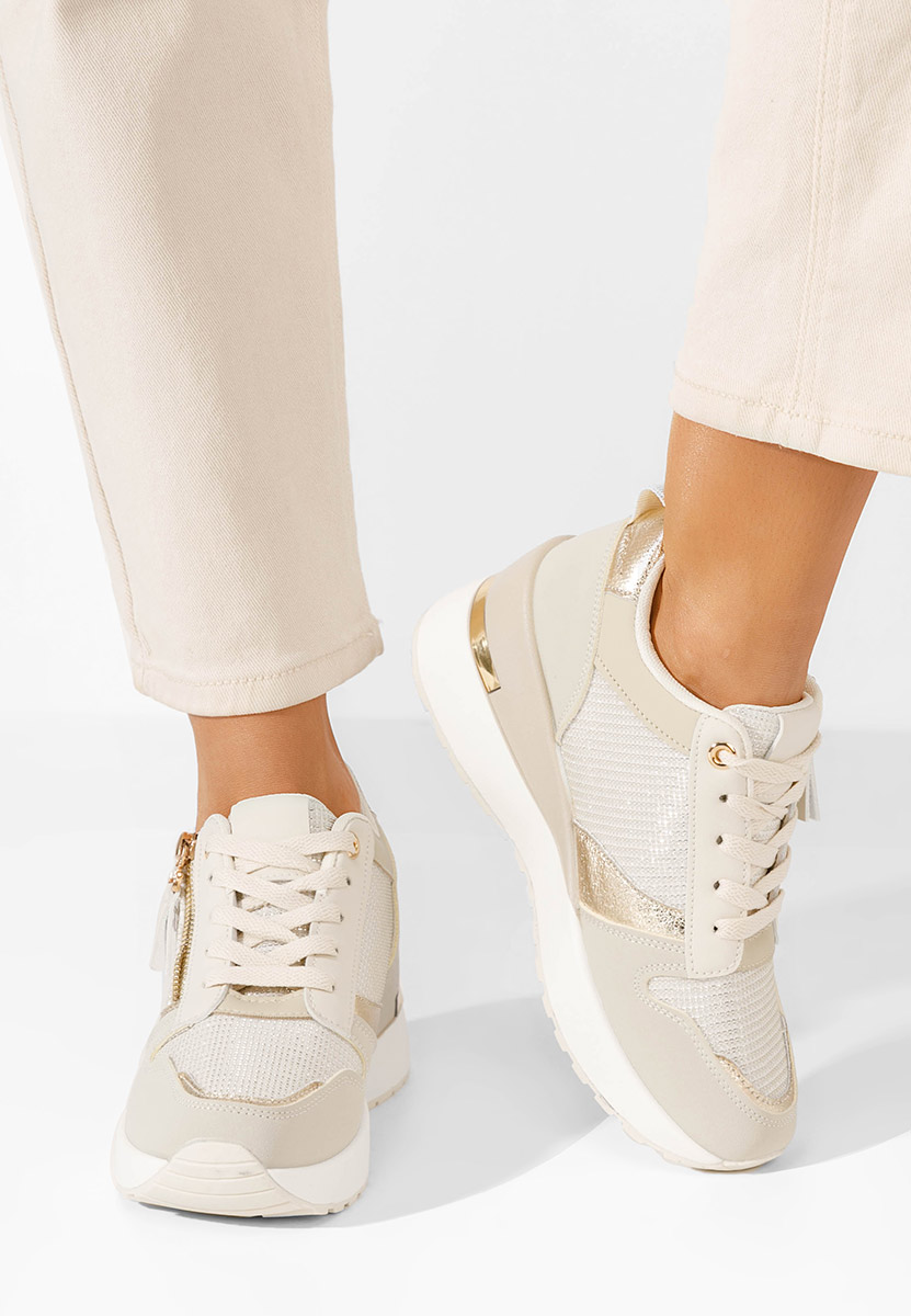 Beżowe sneakersy na koturnie Zenna