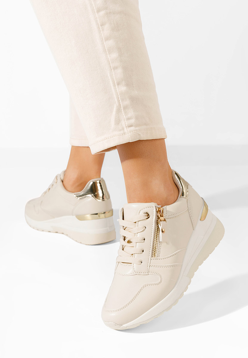 Beżowe sneakersy na koturnie Rafina