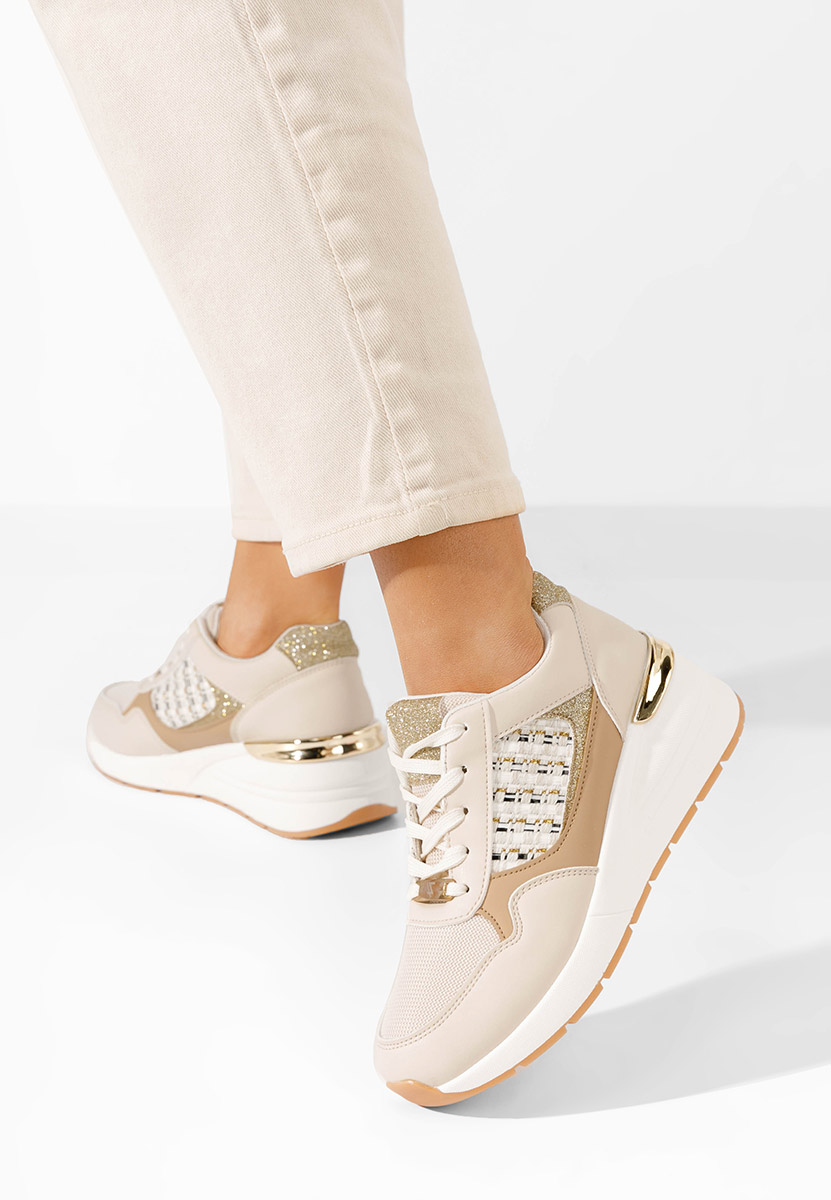 Beżowe sneakersy na koturnie Brynda