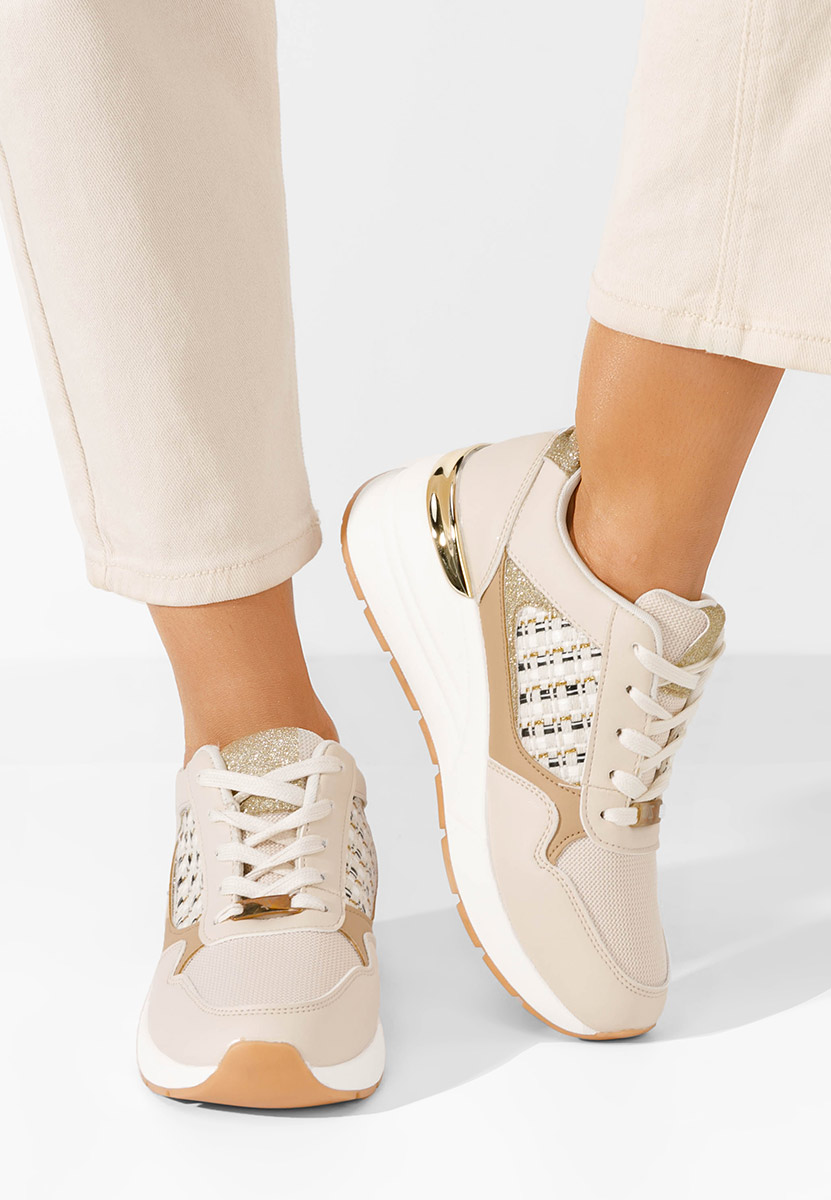 Beżowe sneakersy na koturnie Brynda