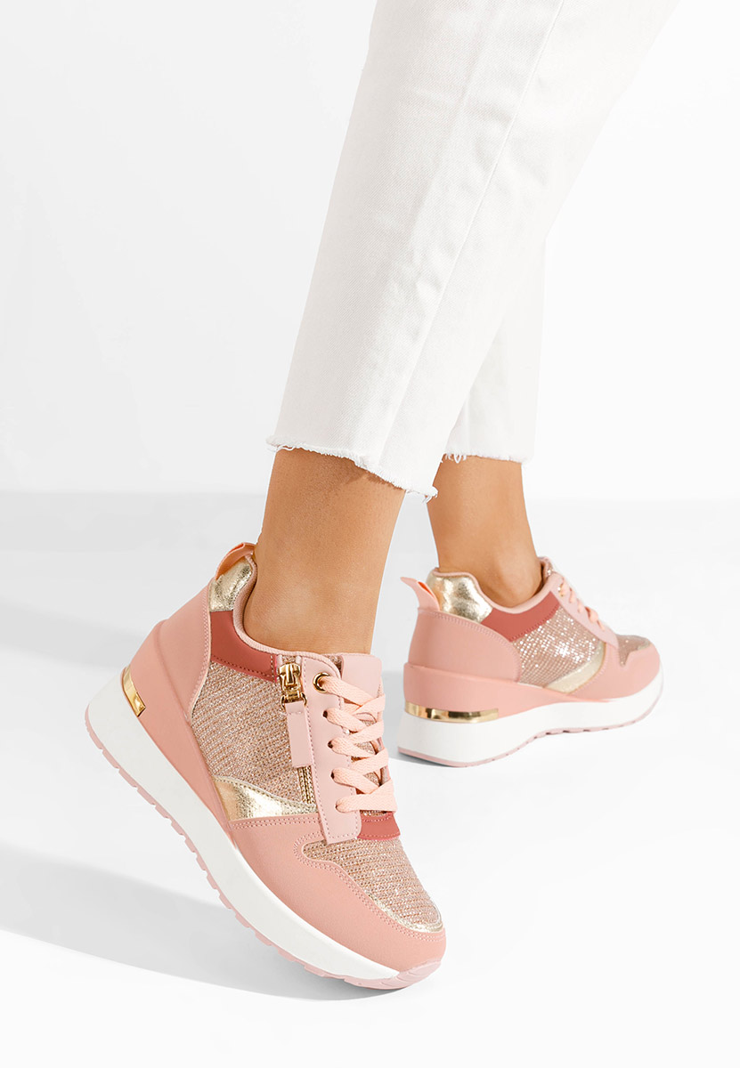 Różowe sneakersy na koturnie Zenna