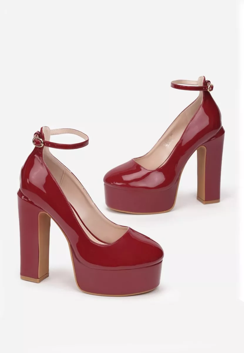 Bordowe czółenka na słupku i platformie Matea V3