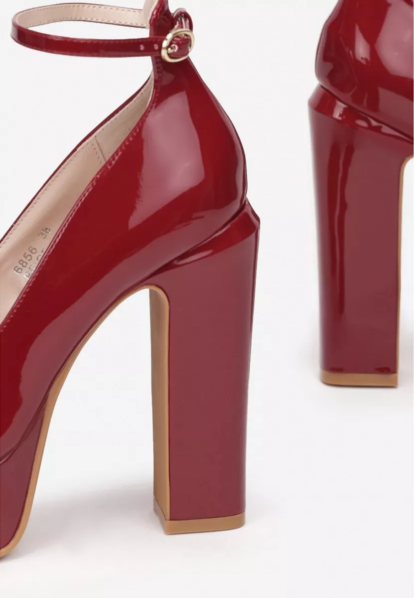 Bordowe czółenka na słupku i platformie Matea V3