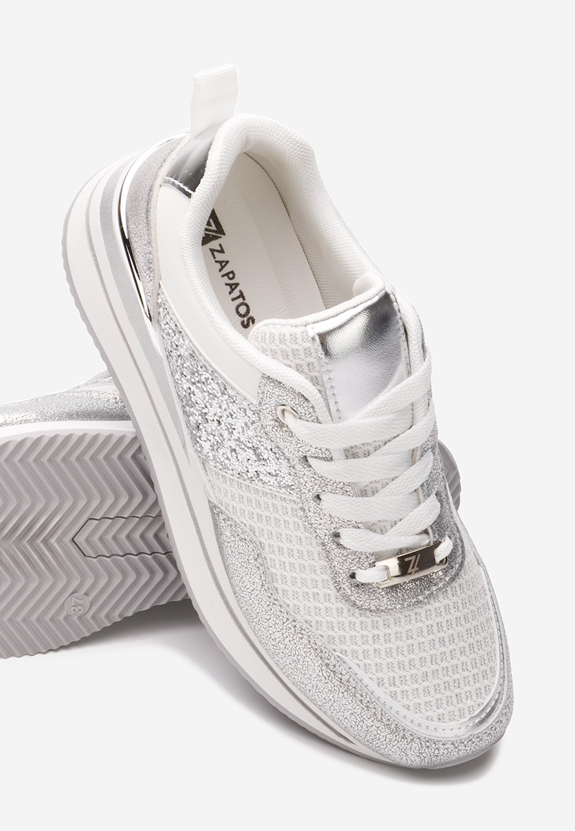 Srebrne sneakersy na platformie Hanifa