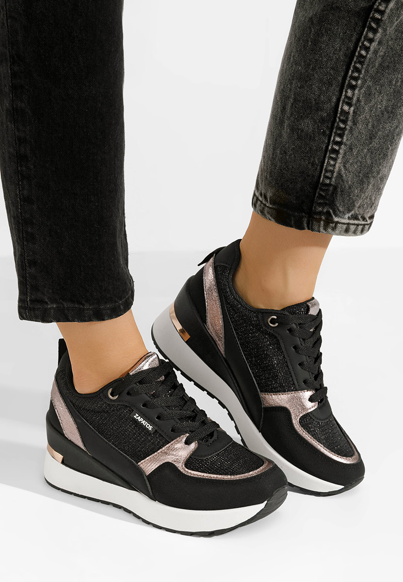 Czarne sneakersy na koturnie Zaneta
