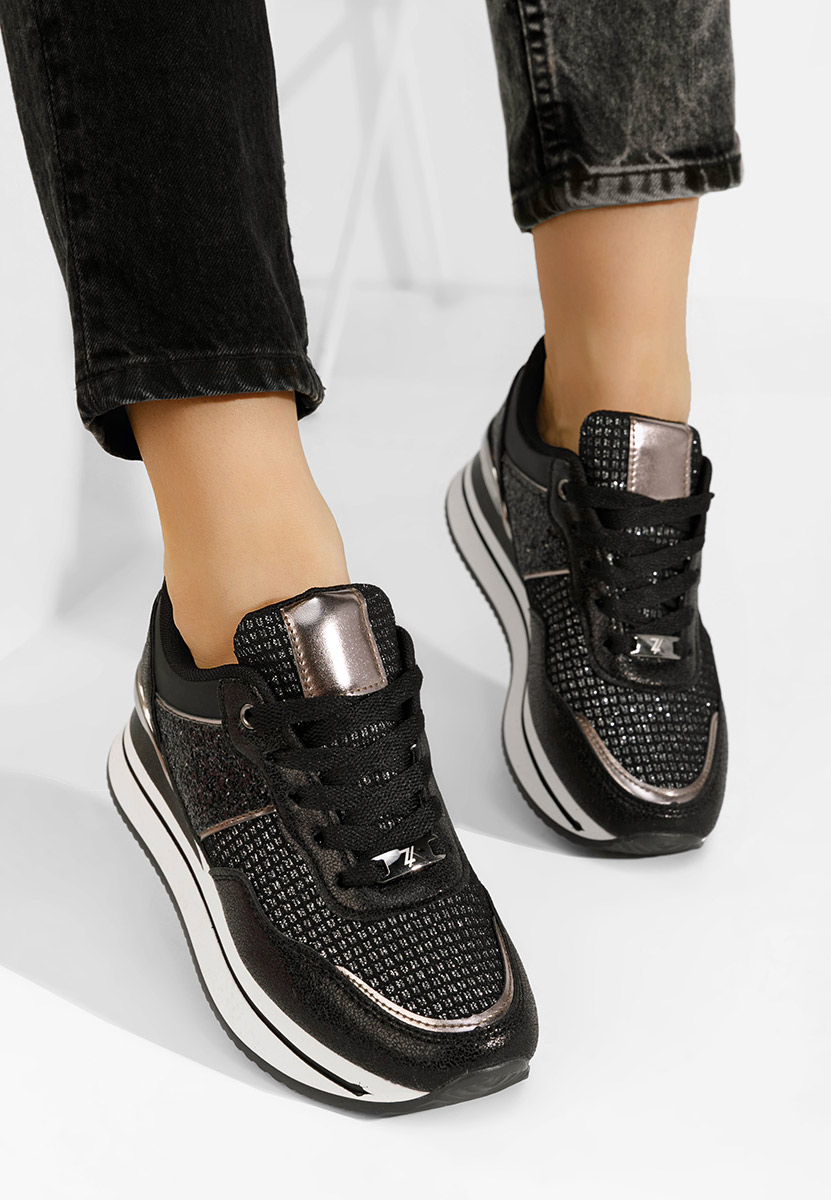 Czarne sneakersy na koturnie Hanifa