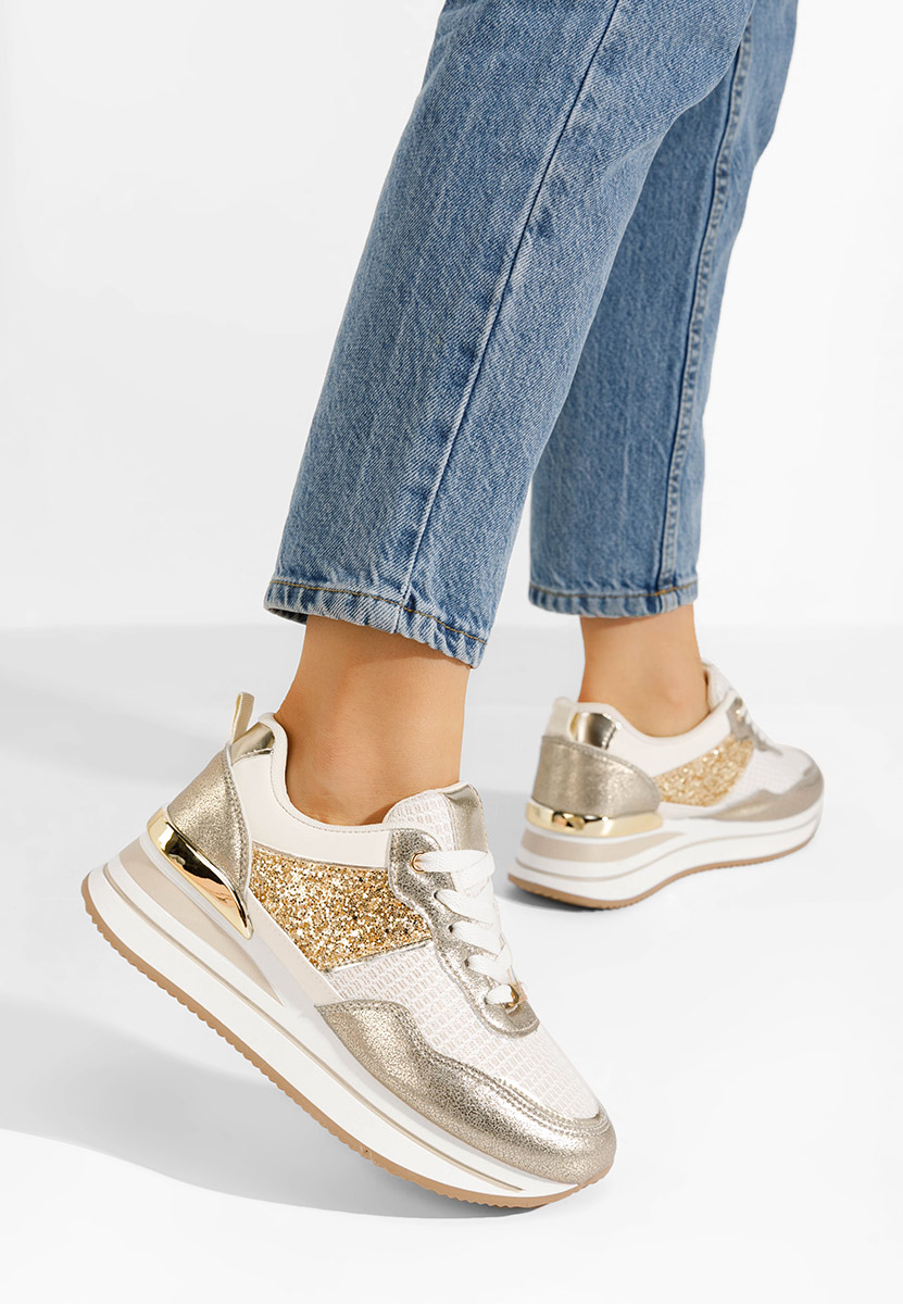 Beżowe sneakersy na koturnie Hanifa