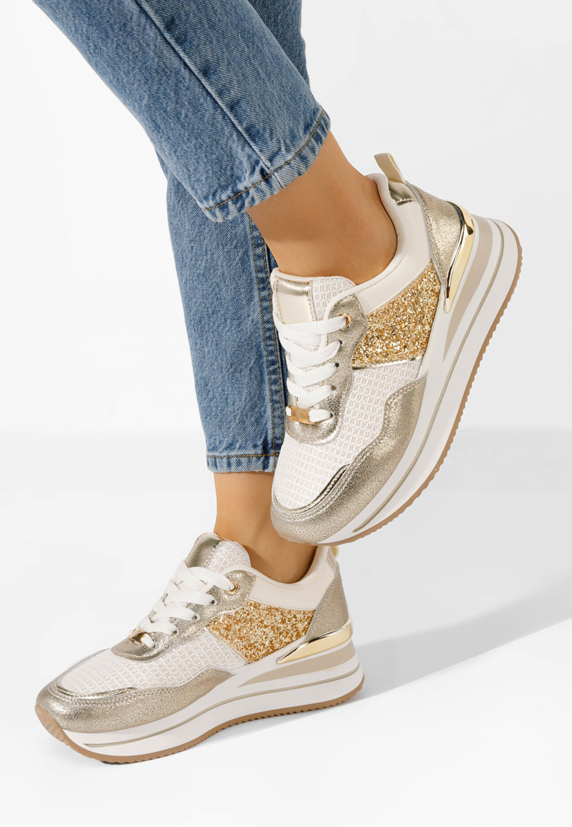 Beżowe sneakersy na koturnie Hanifa