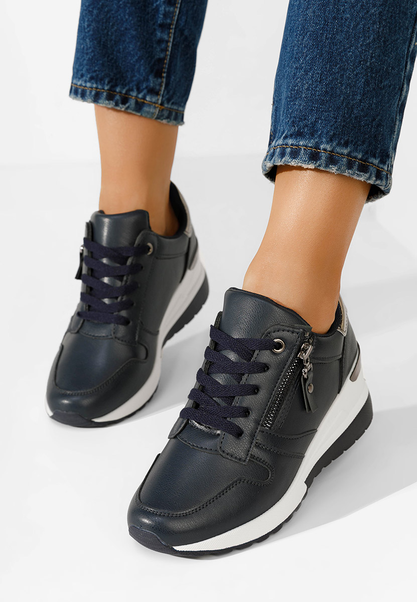 Granatowe sneakersy na koturnie Rafina