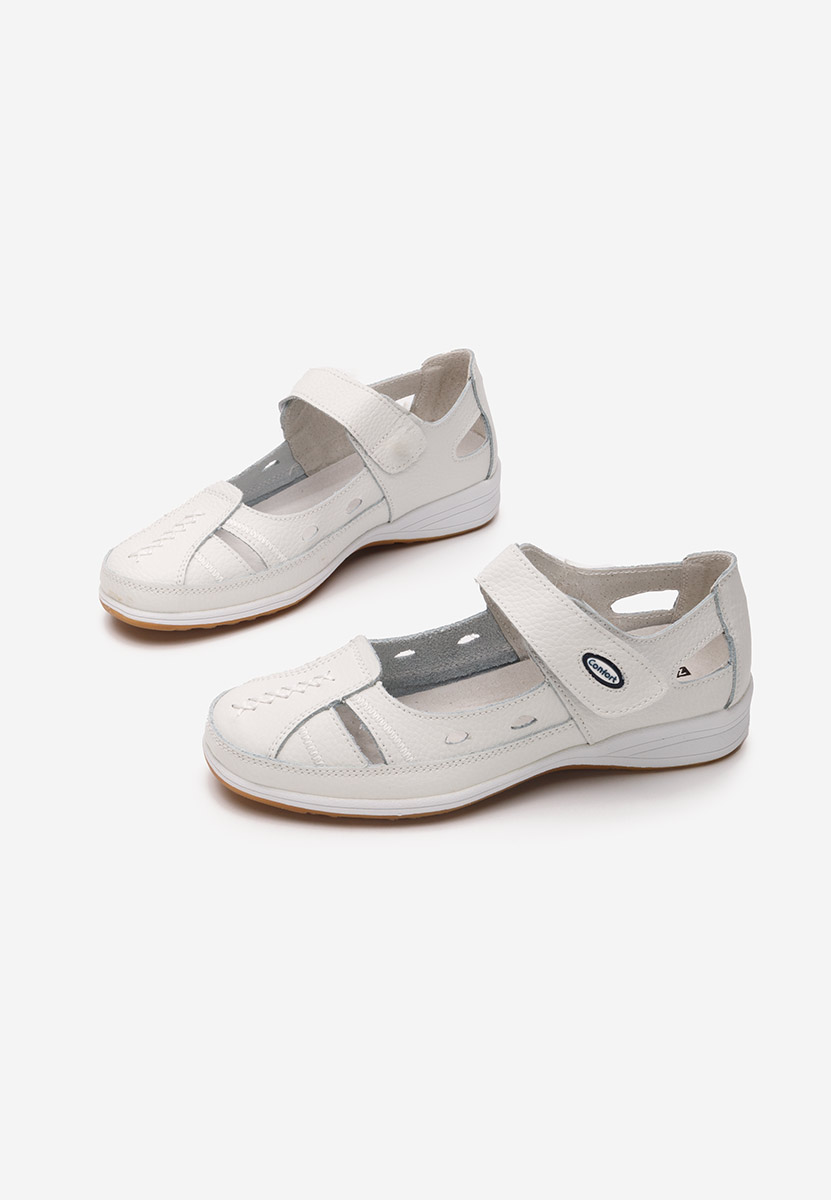 Białe baleriny damskie skórzane Deby