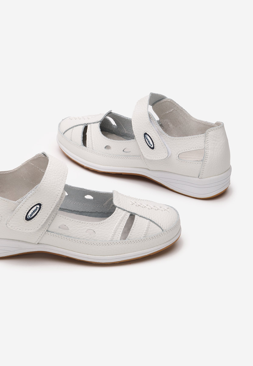 Białe baleriny damskie skórzane Deby