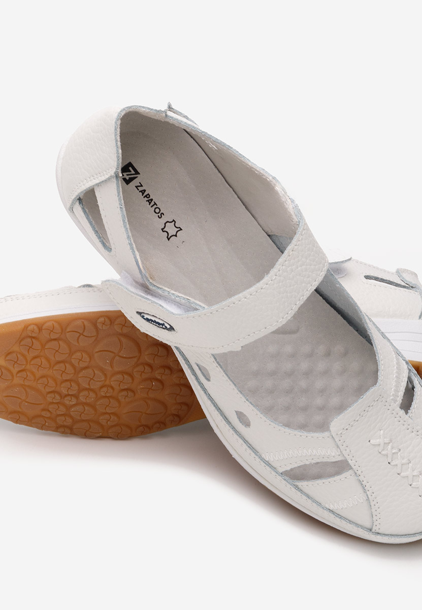 Białe baleriny damskie skórzane Deby