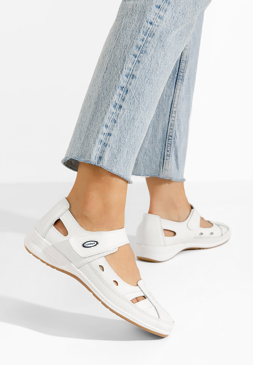 Białe baleriny damskie skórzane Deby