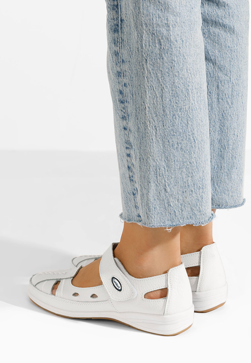 Białe baleriny damskie skórzane Deby