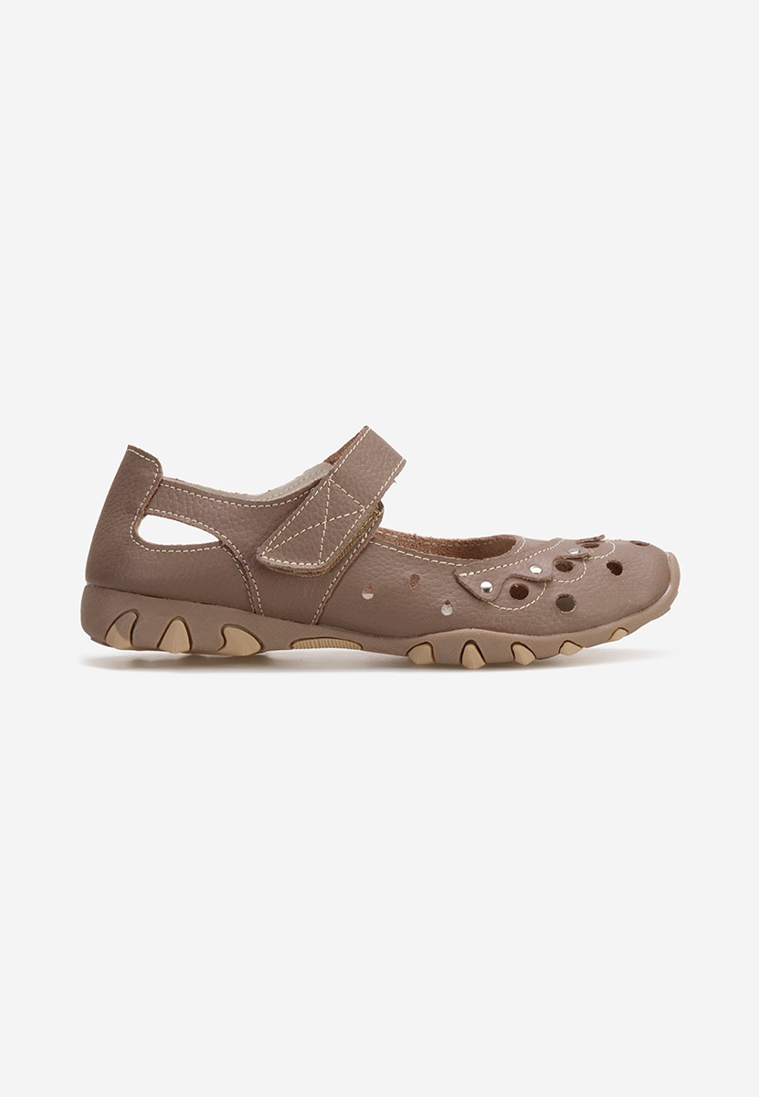 Khaki baleriny damskie skórzane Florema
