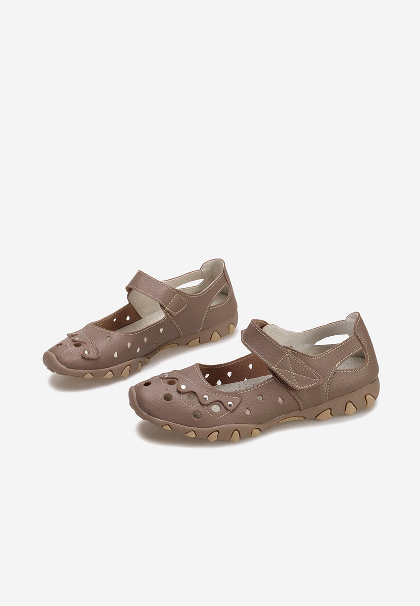 Khaki baleriny damskie skórzane Florema