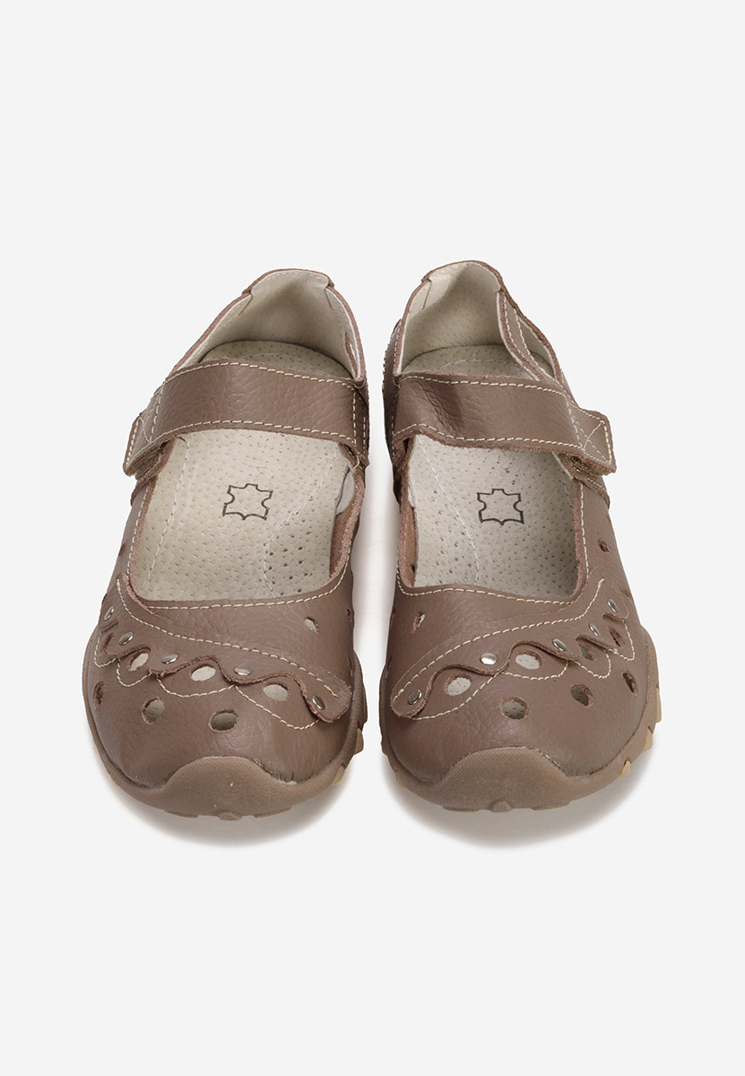 Khaki baleriny damskie skórzane Florema