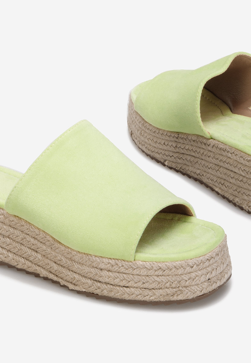 Limonkowe klapki na platformie Sitema