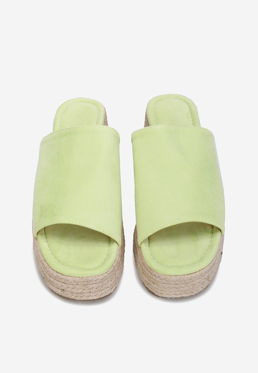 Limonkowe klapki na platformie Sitema
