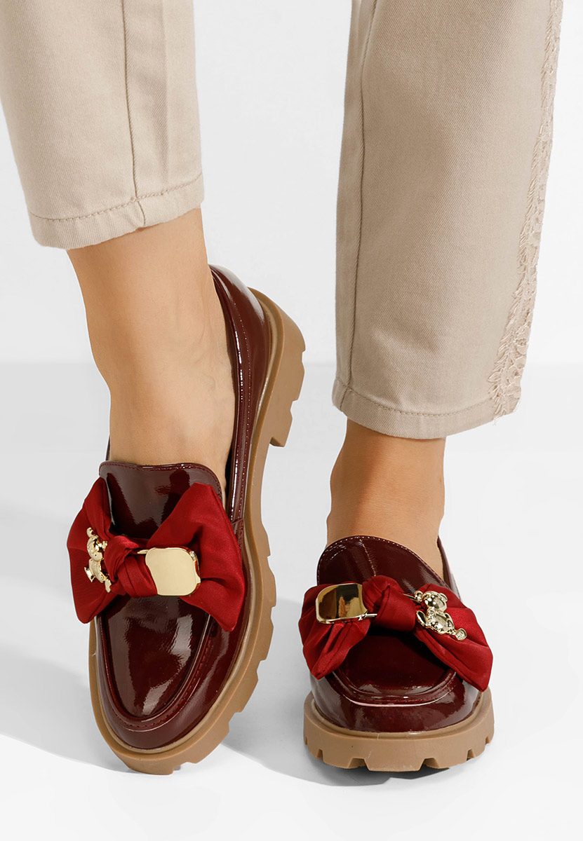 Bordowe mokasyny na grubej podeszwie Desana