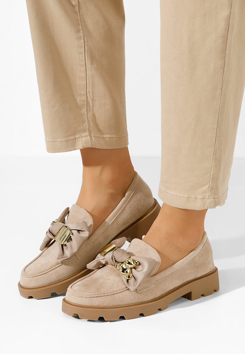 Khaki mokasyny na grubej podeszwie Desana