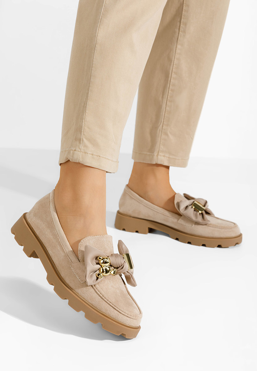 Khaki mokasyny na grubej podeszwie Desana