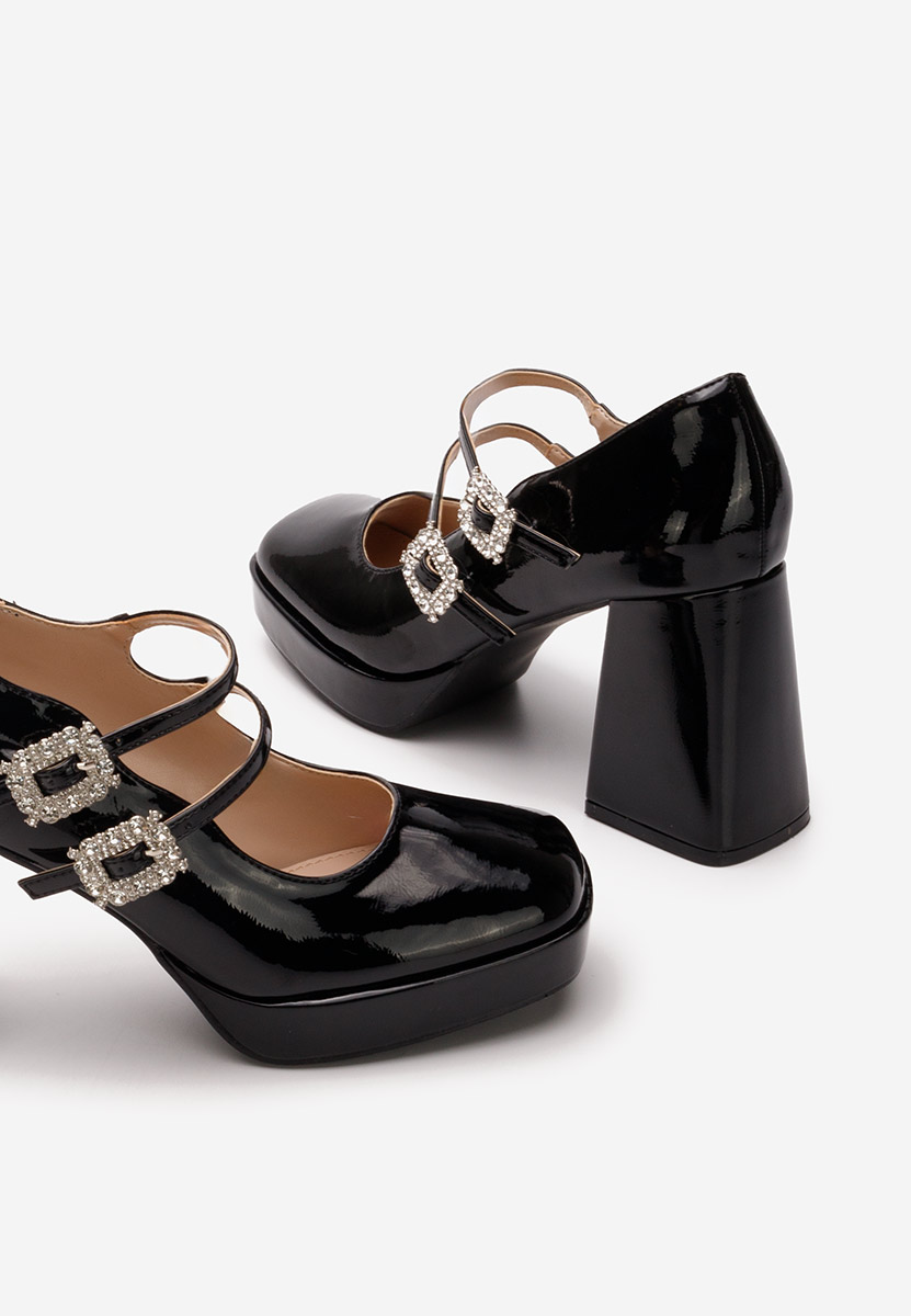 Czarne czółenka na słupku Elany