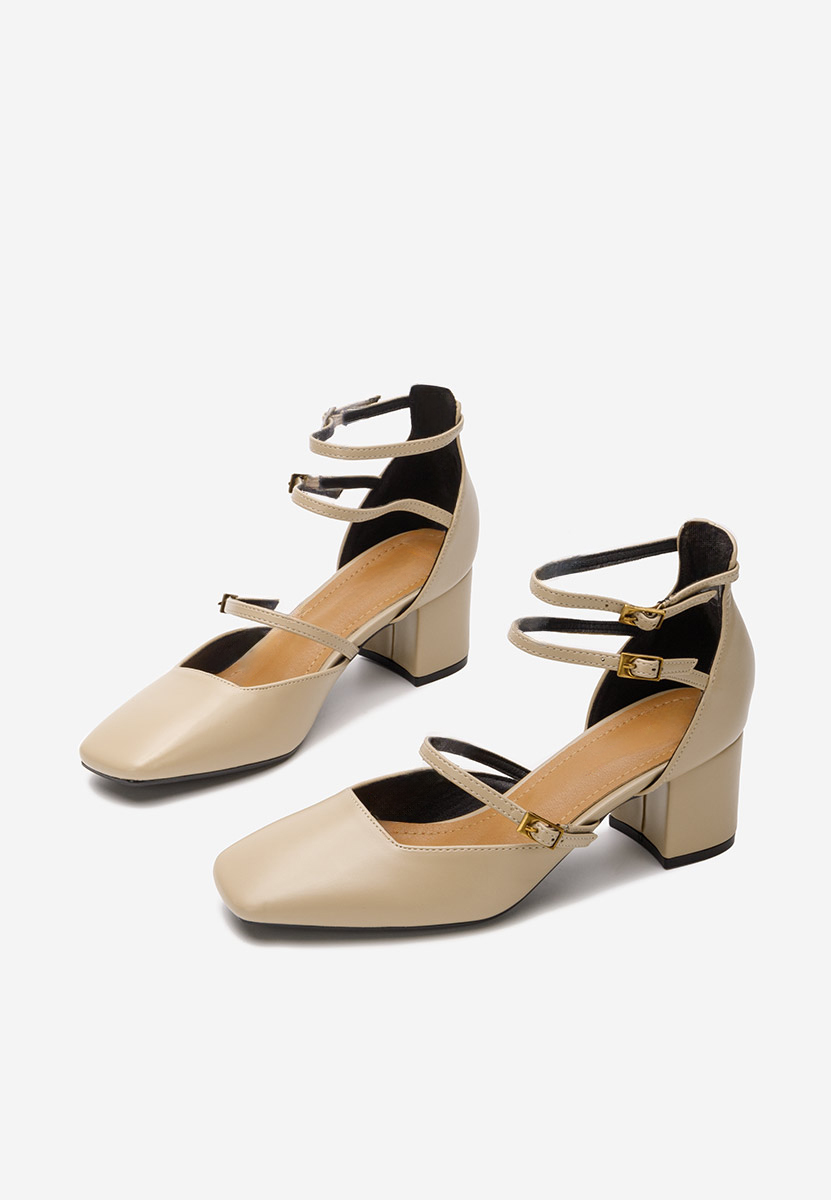 Beżowe czółenka na słupku Demara V2