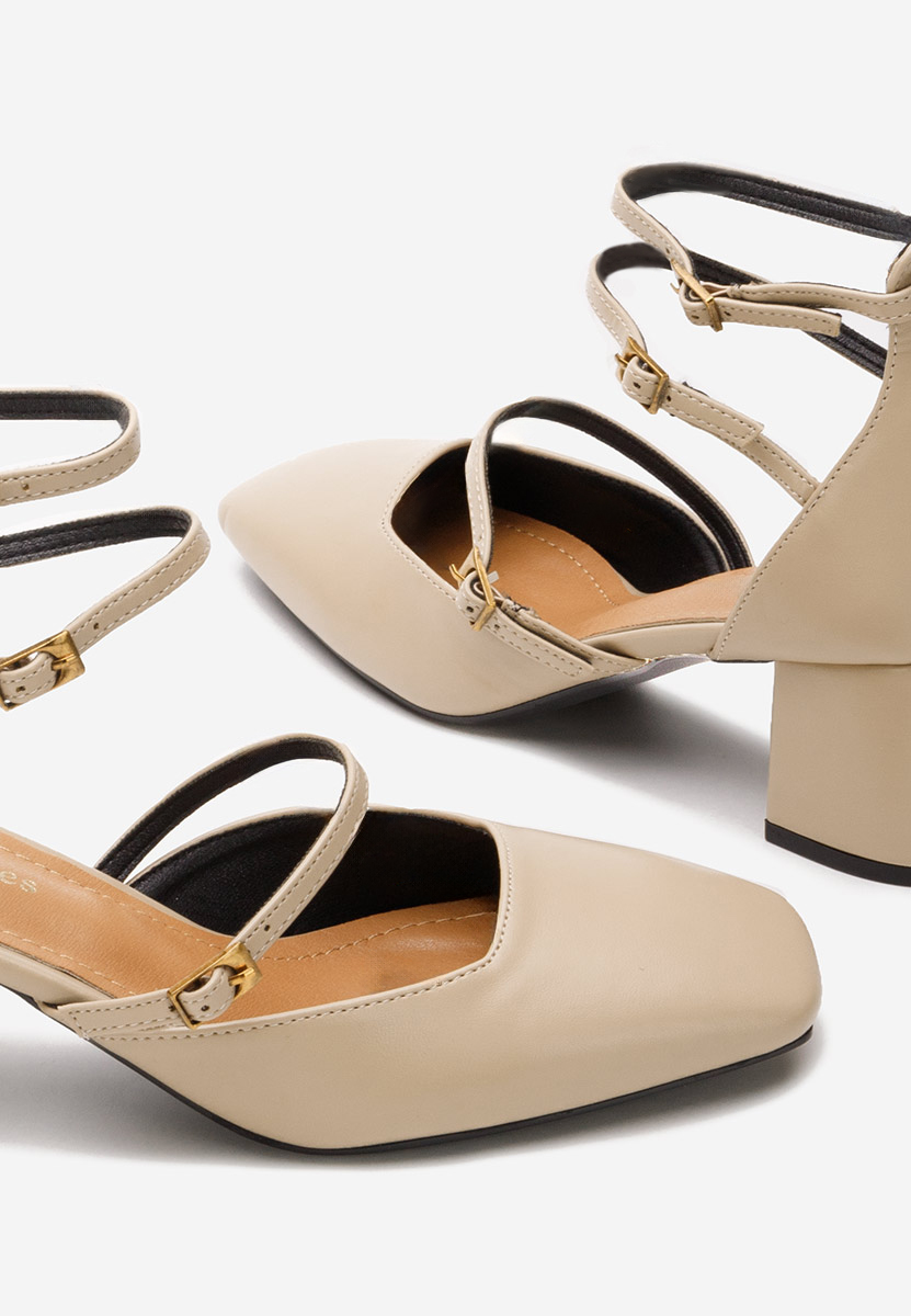 Beżowe czółenka na słupku Demara V2