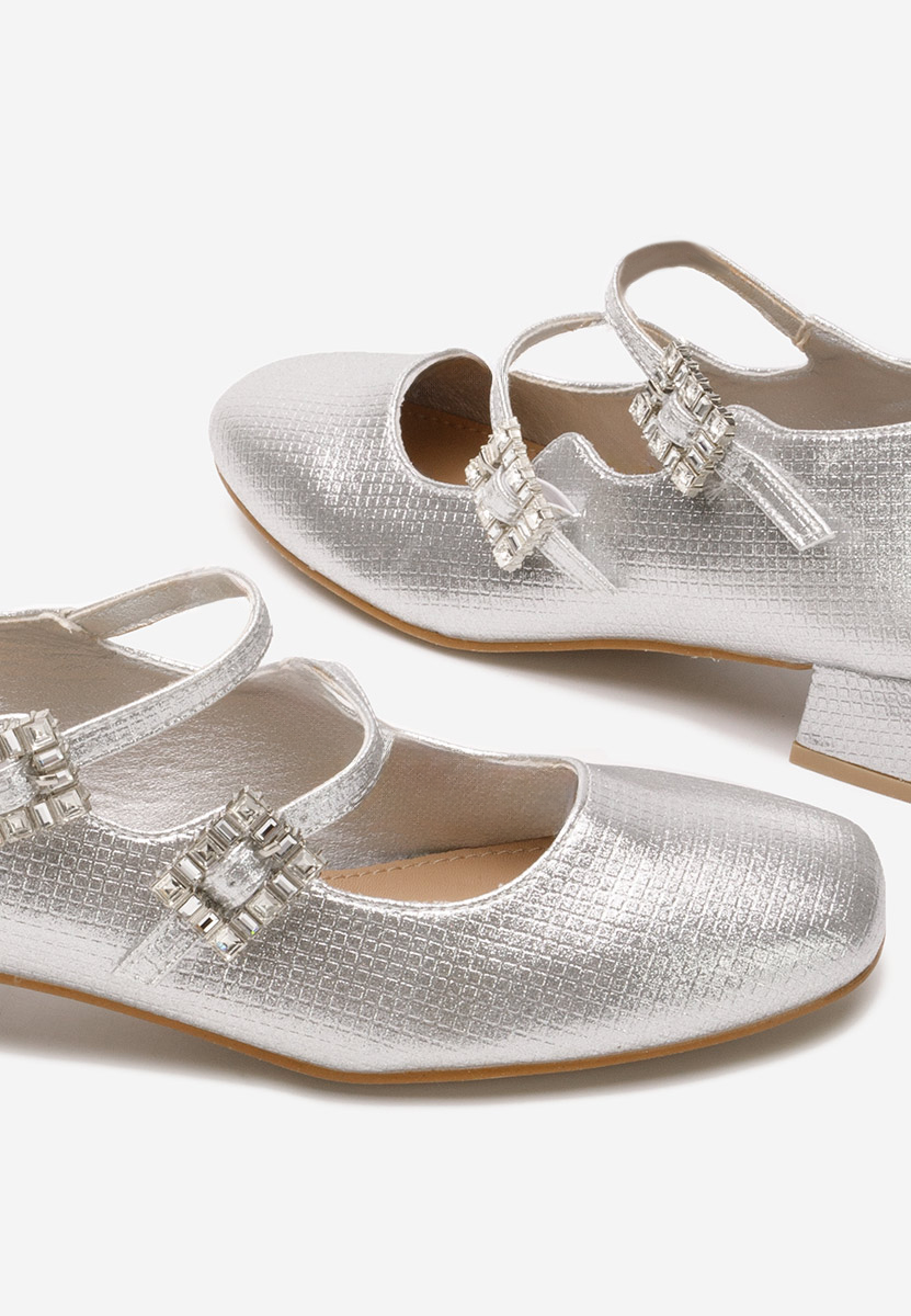 Srebrne czółenka na niskim obcasie Hrida