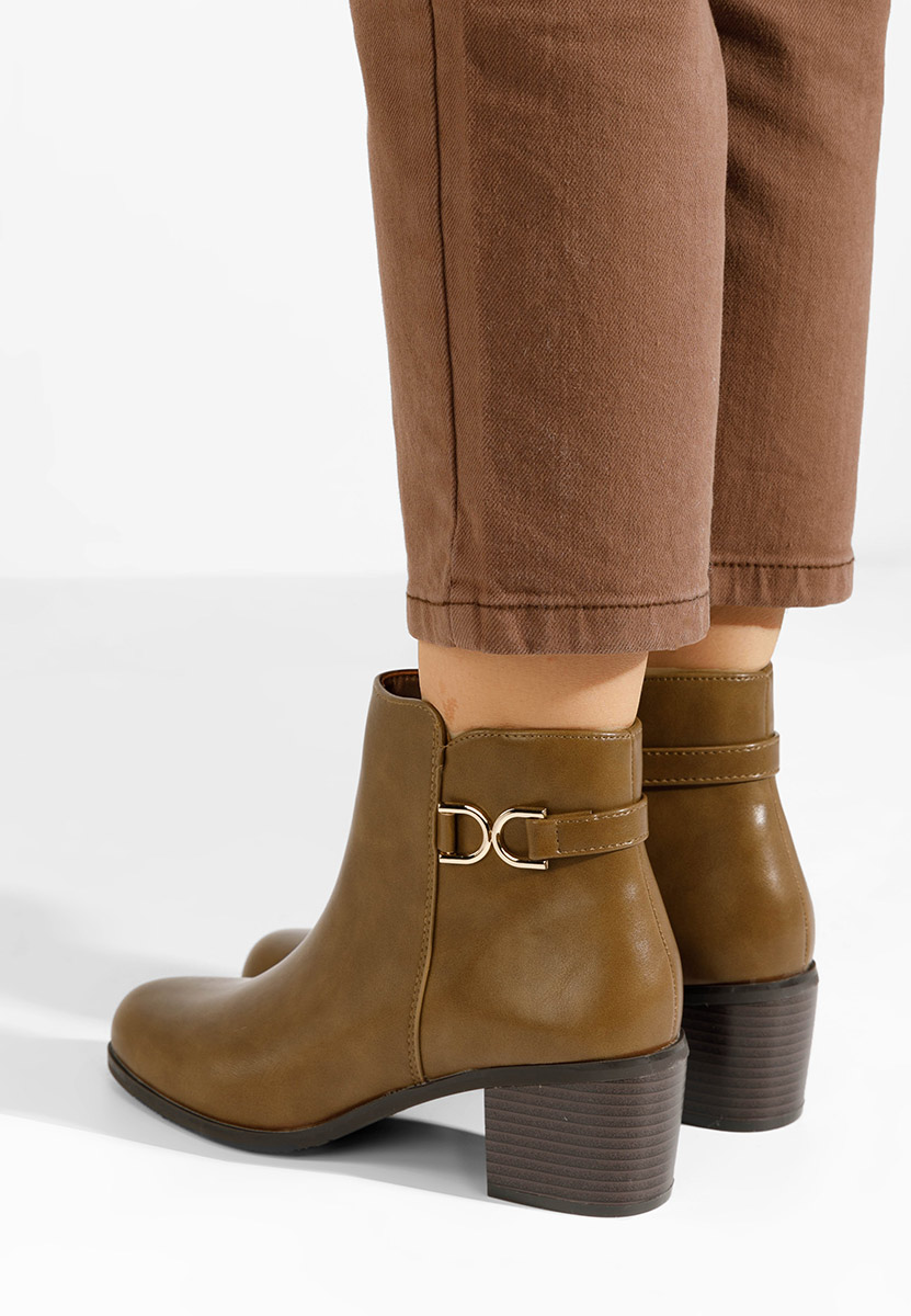 Khaki botki na słupku Natalina