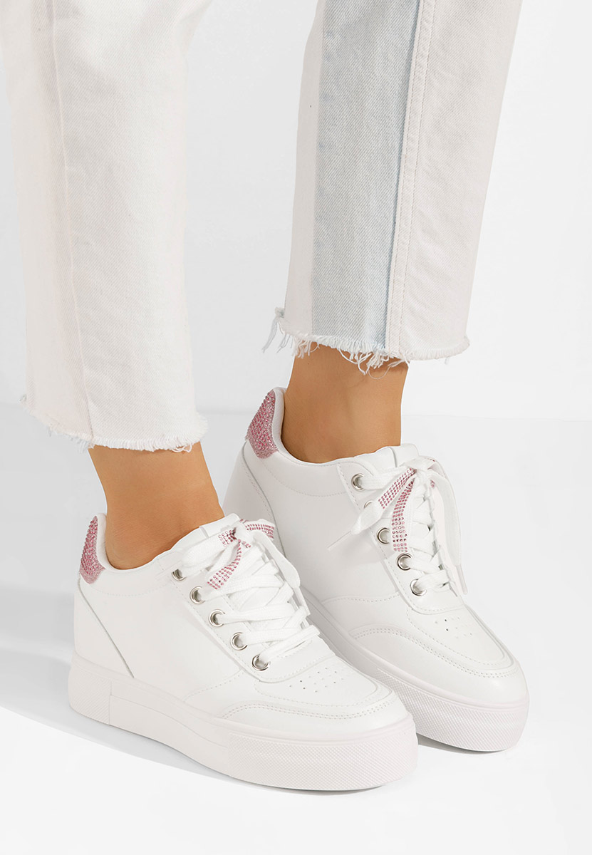 Białe sneakersy na koturnie Grivina
