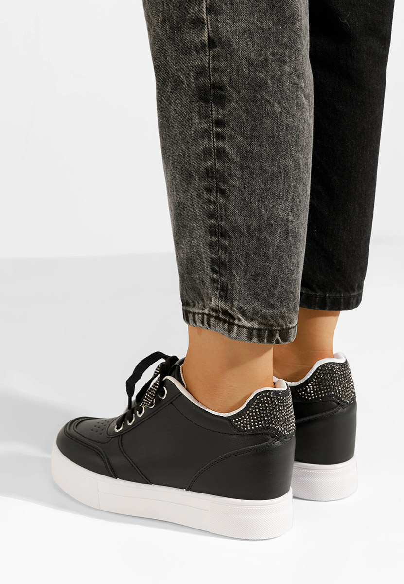 Czarne sneakersy na koturnie Grivina