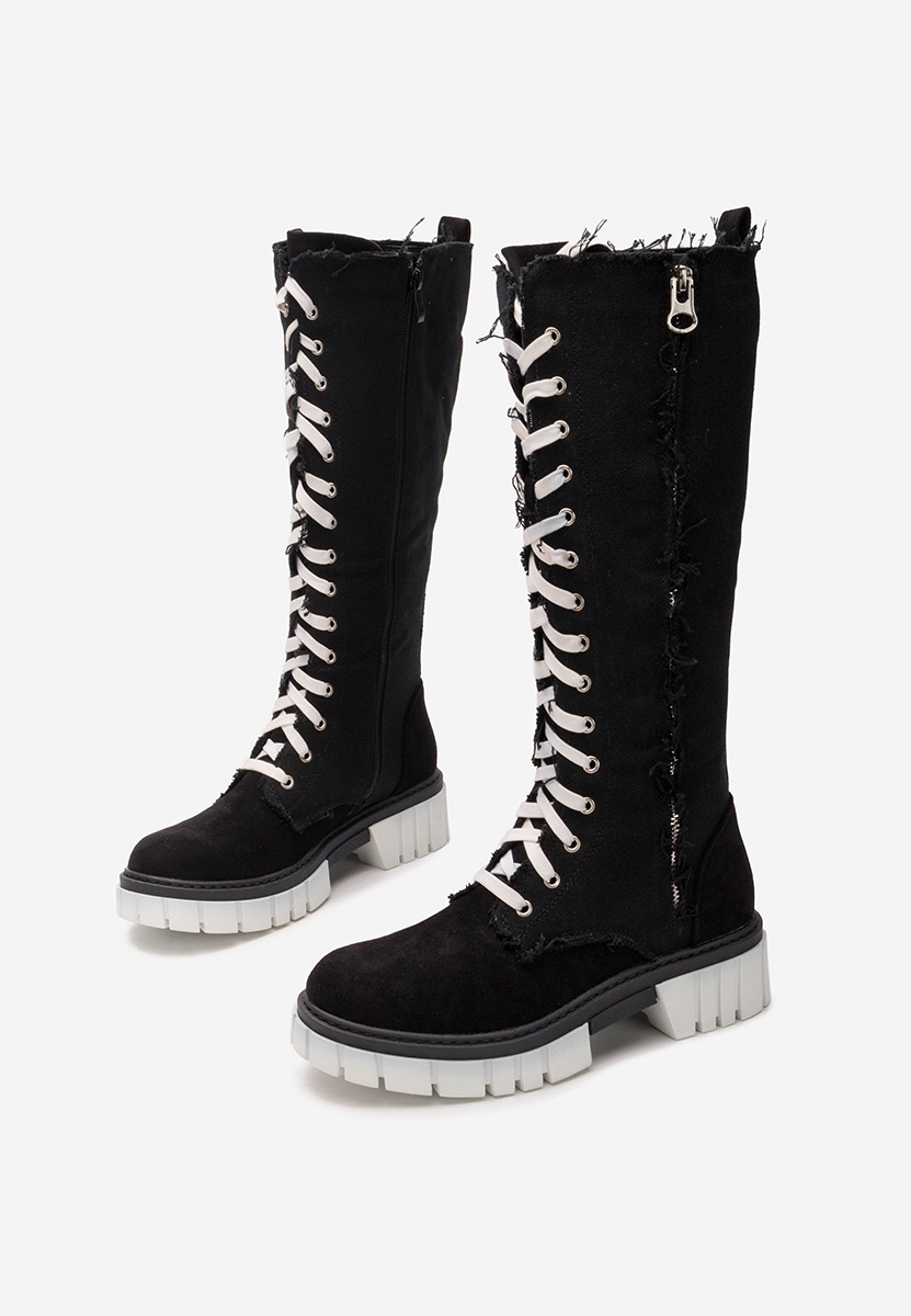 Czarne kozaki sznurowane Fomitena