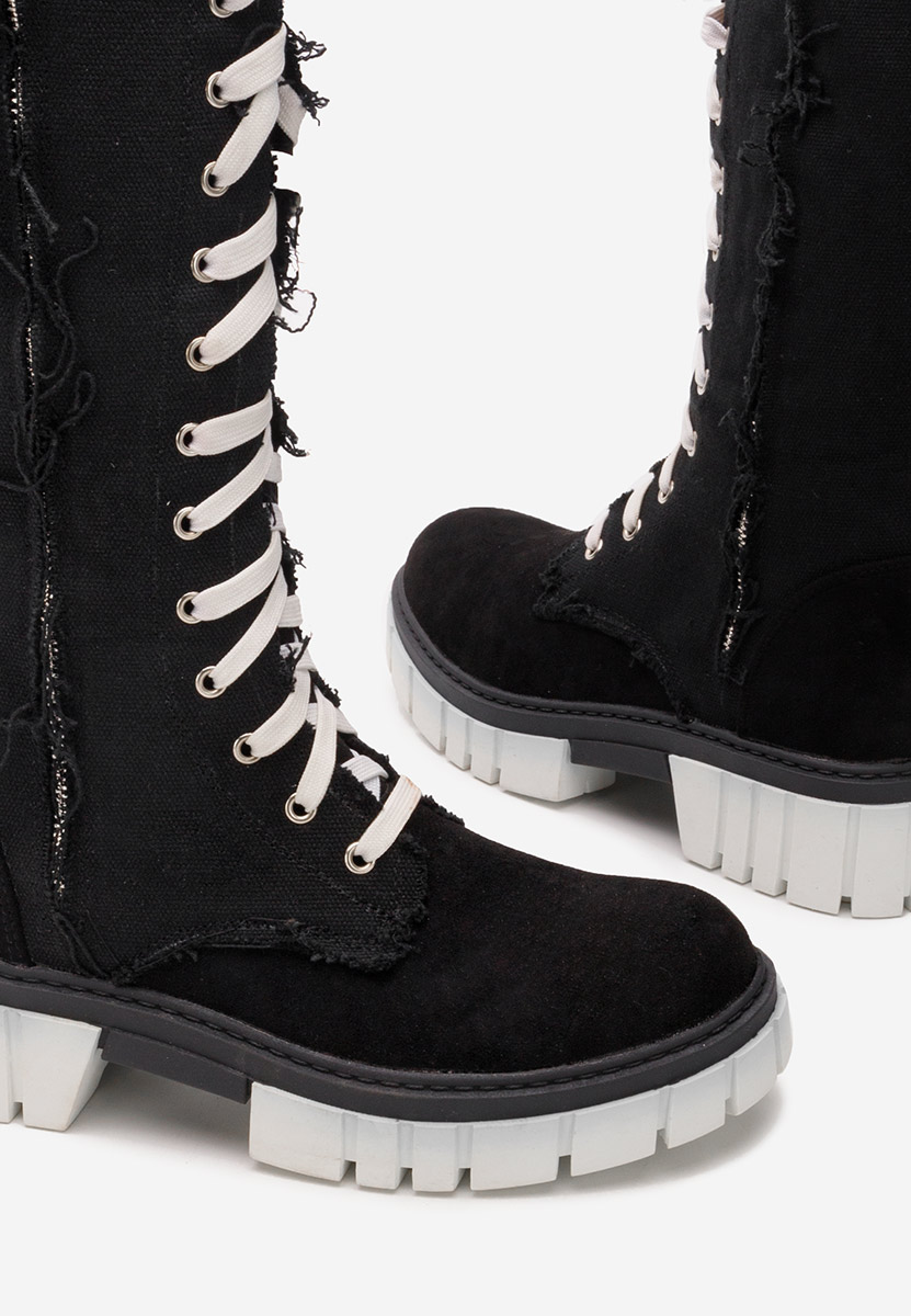 Czarne kozaki sznurowane Fomitena