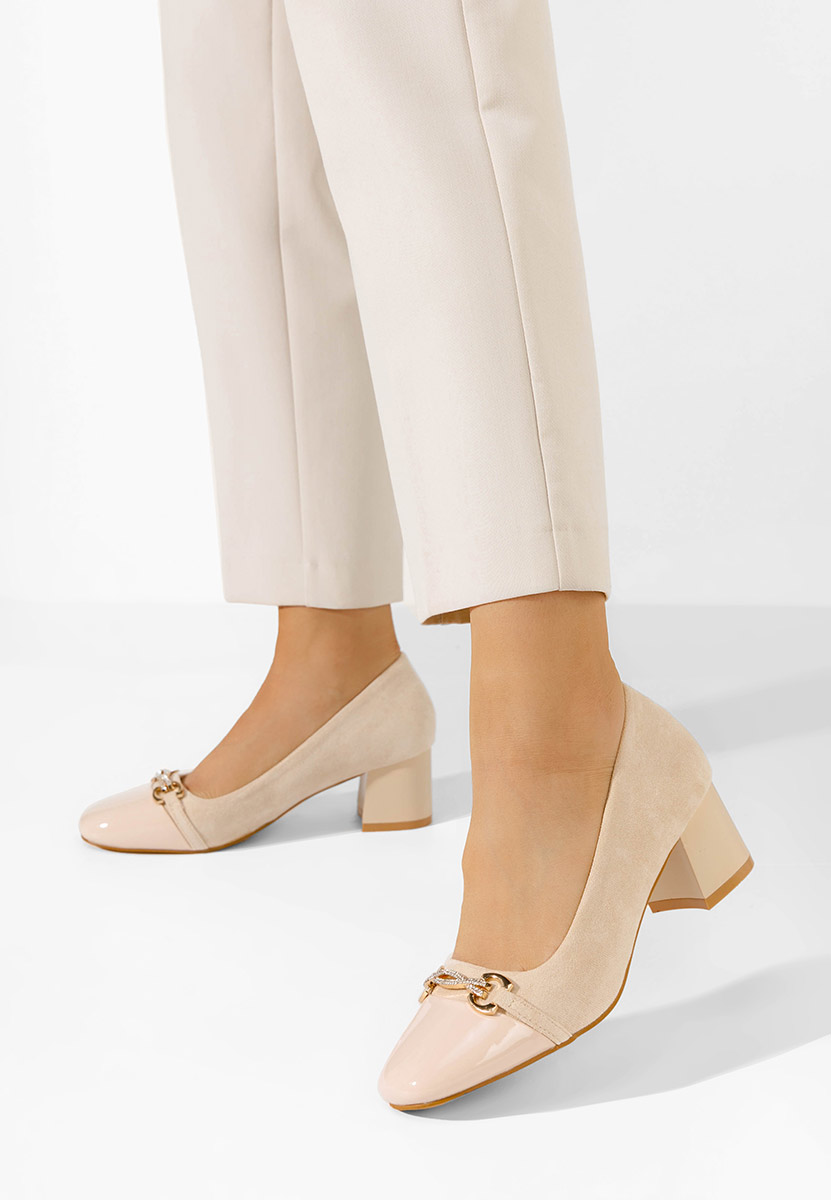 Beżowe czółenka na słupku Mirana