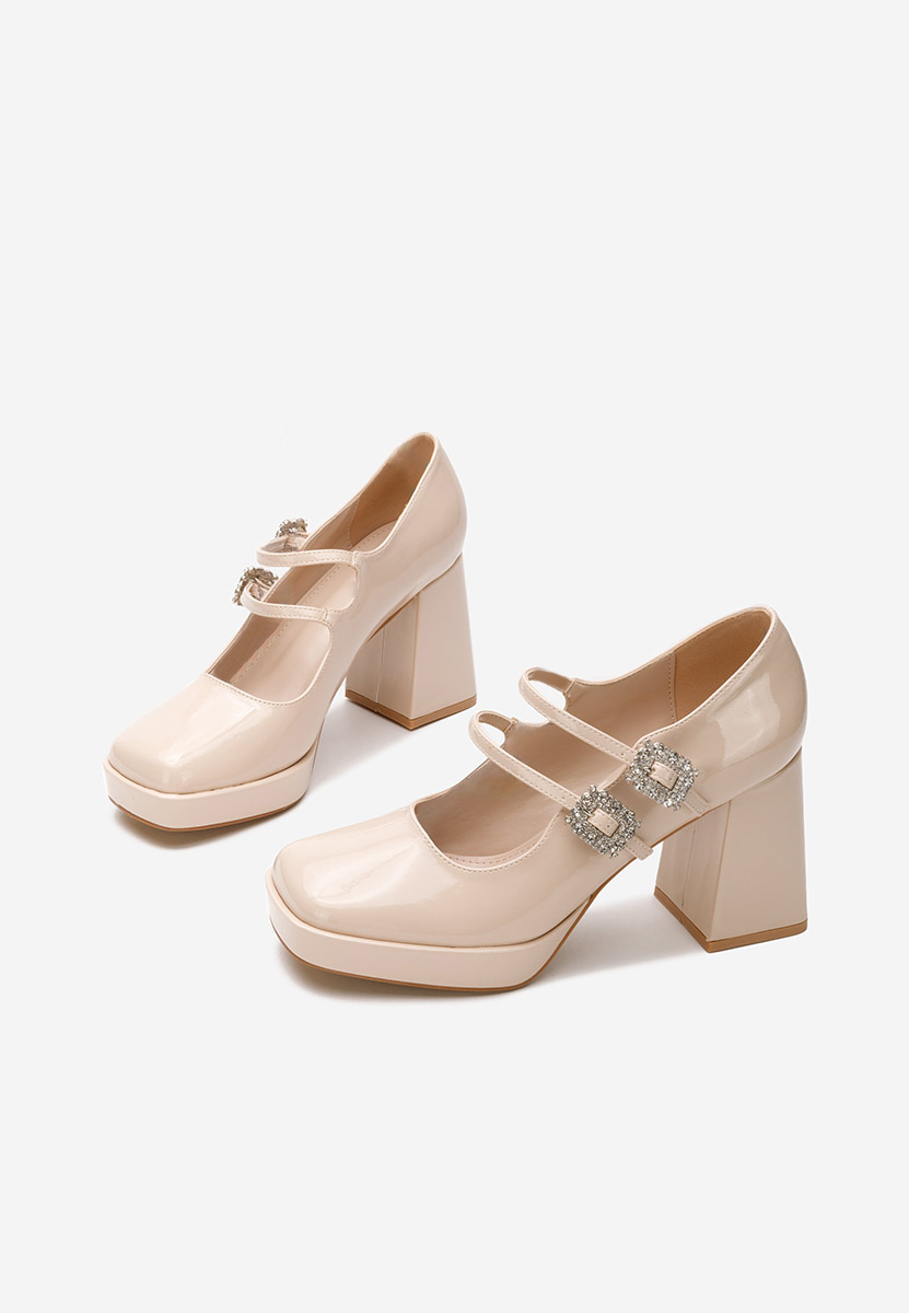 Beżowe czółenka na słupku Elany