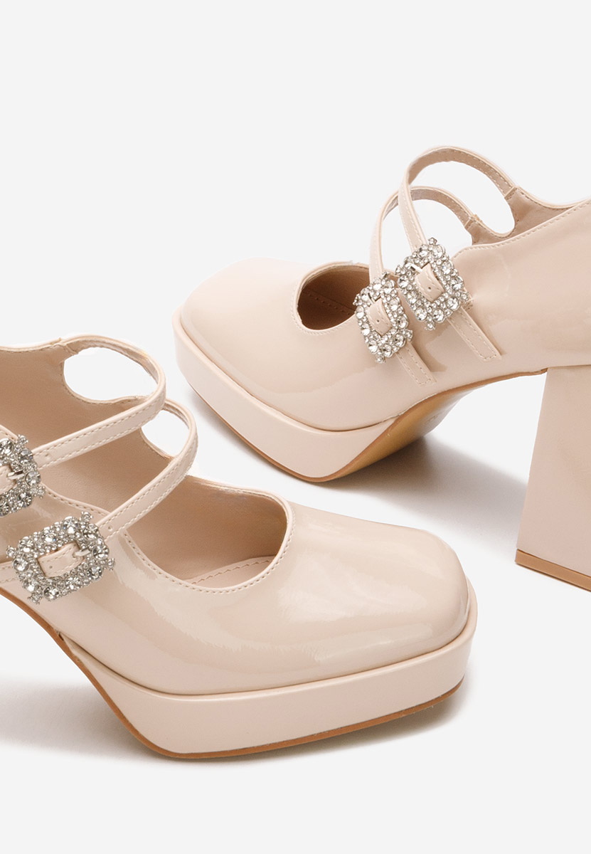 Beżowe czółenka na słupku Elany