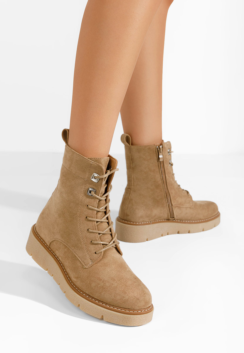 Khaki botki płaskie Terrianna